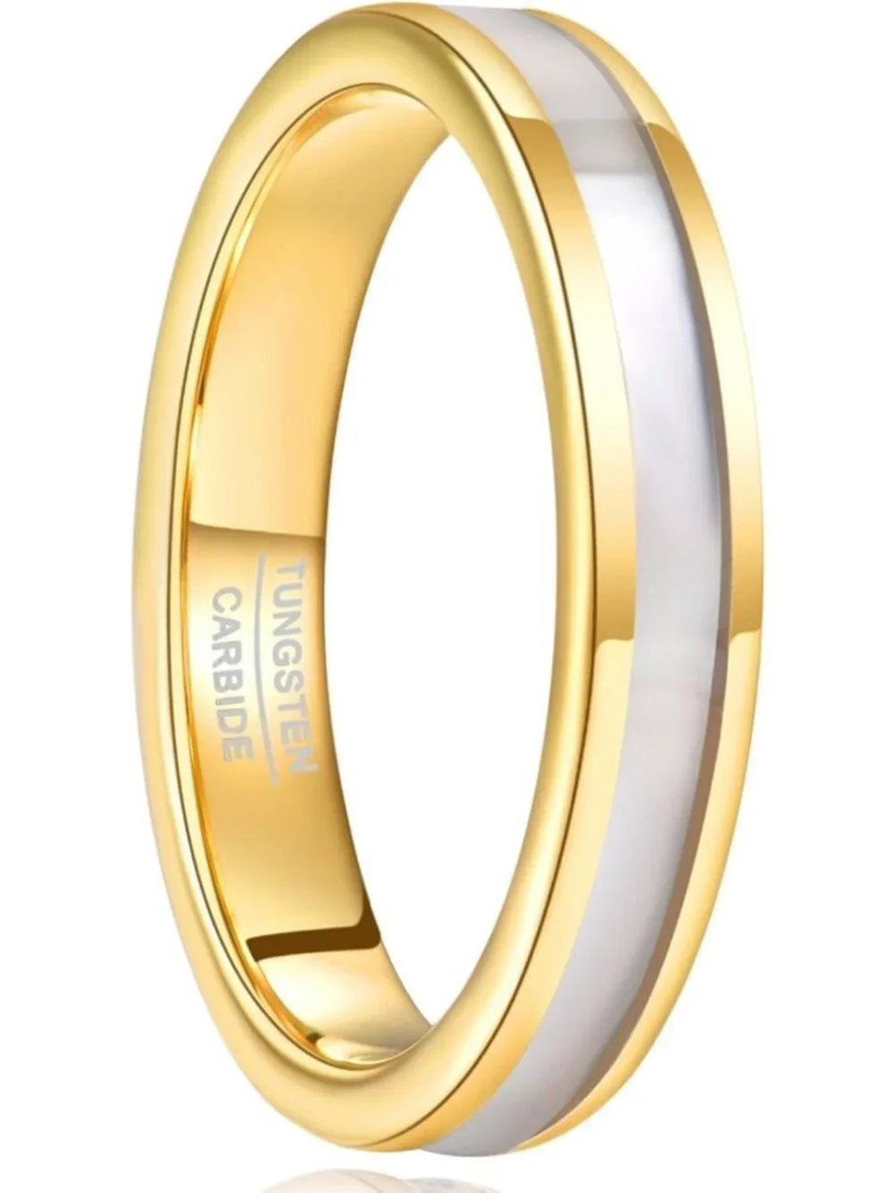 Rose Gold Tungsten Carbide Ring with Mother of Pearl Inlay, Comfort Fit, Size